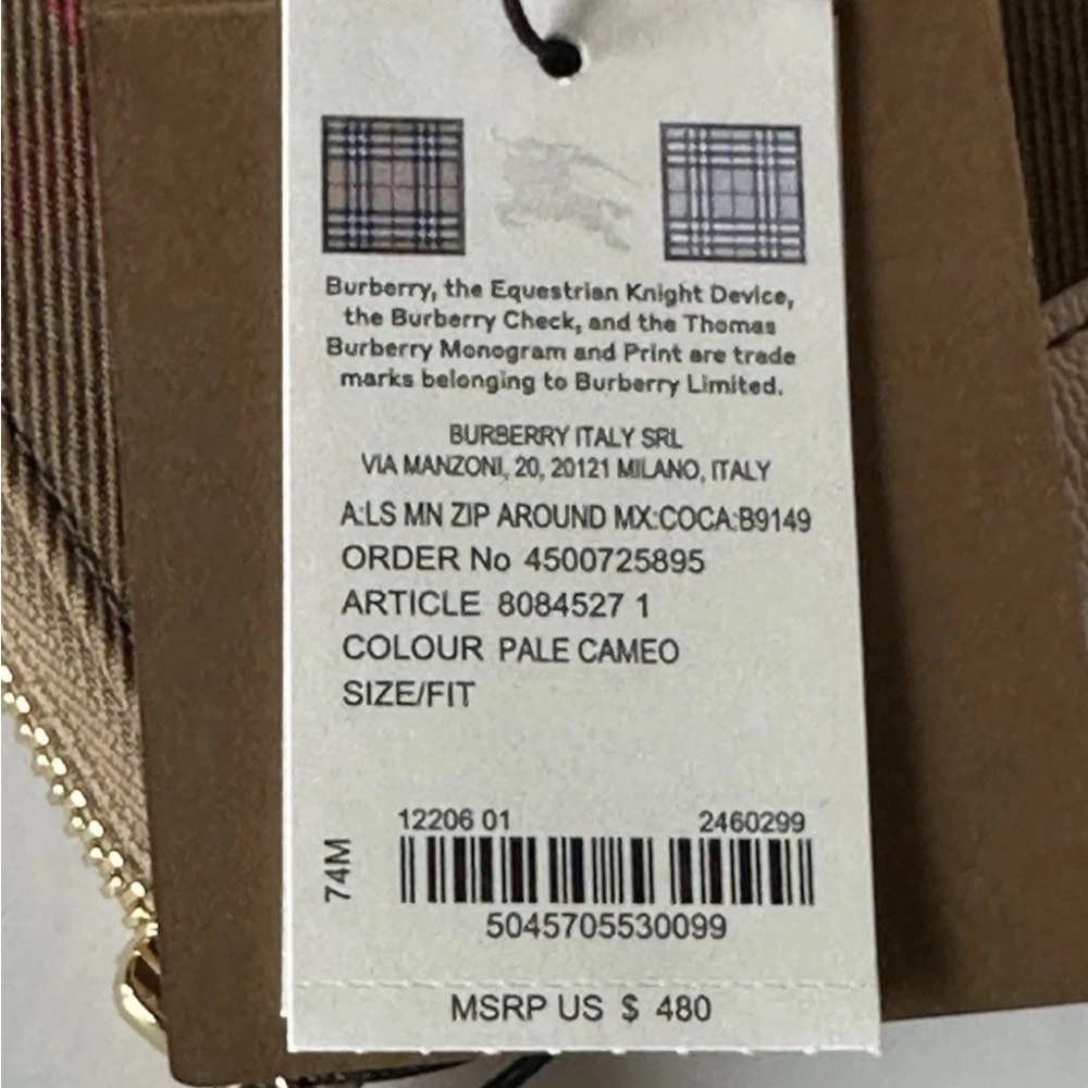 Burberry Brand New Zip Around Check Pale Cameo Wallet 80845271 Retail $480 - Picture 7 of 8